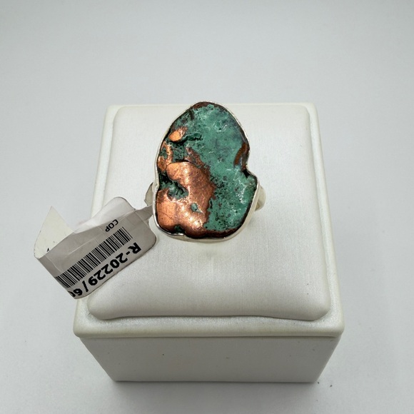 NWT 22x16mm Copper and Turquoise raw solitaire ring in sterling silver! - Picture 12 of 13